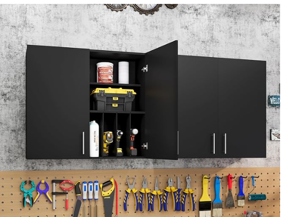 Large 35-inch wall cabinet with soft close hinges, featuring organized storage space and practical design for efficient tool ...
