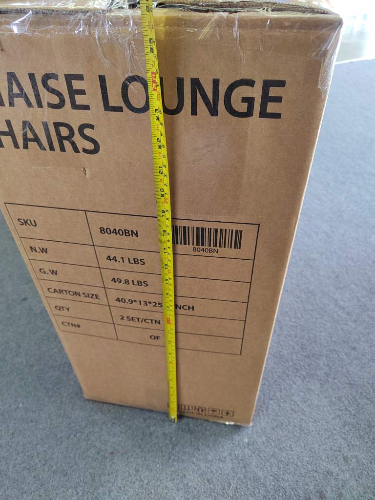 Aise lounge hairs sku 8040bn n.w. 44.1 lbs g.w. 49.8 lbs carton size 40.9*13*25 nch qty 2 set/ctn ctn# of