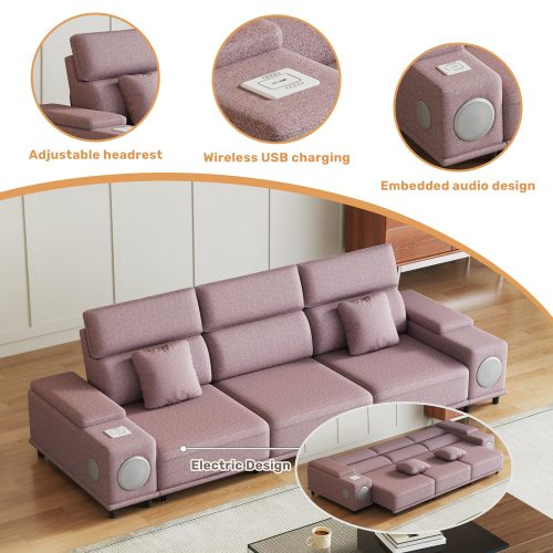 Electric design recliner sofa bed with adjustable headrest, wireless usb charging, embedded audio design